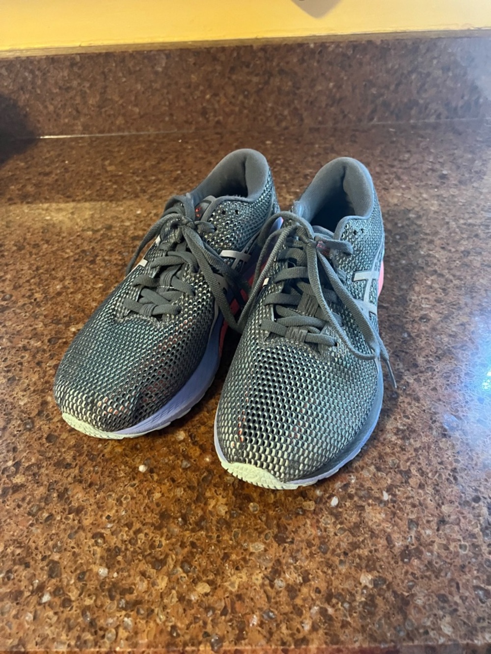 Asics Women's Gray Knit Running Sneakers with Pink Logo